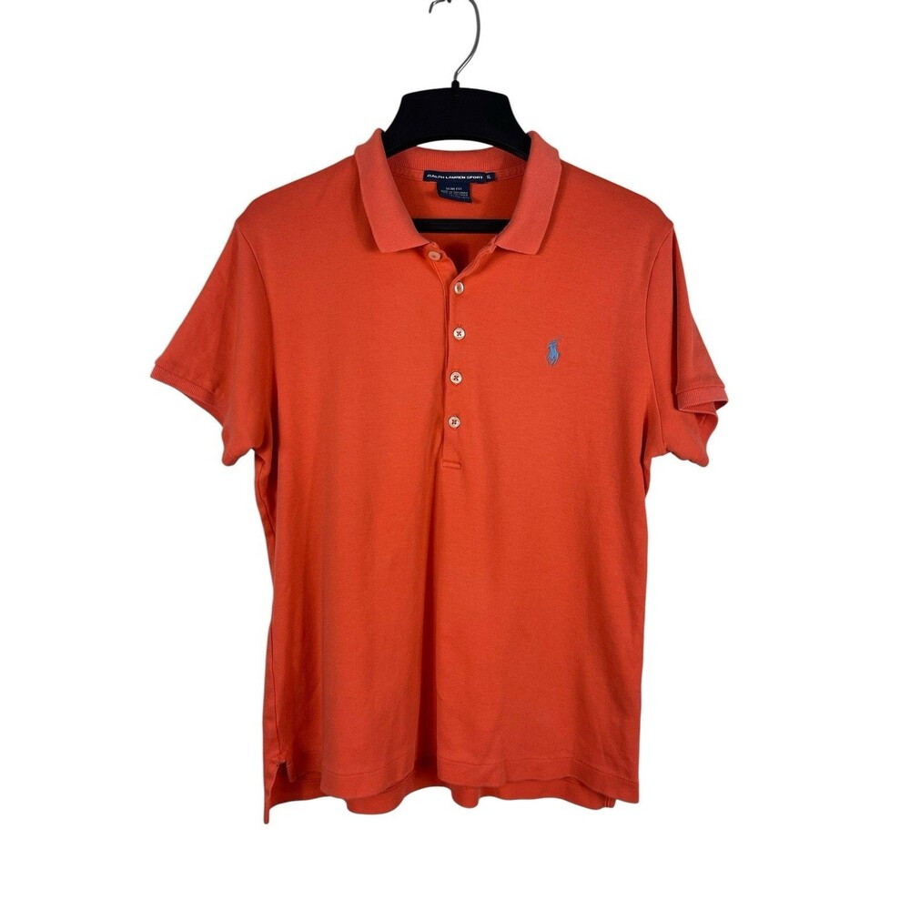 Polo Ralph Lauren Sport XL Orange Polo Shirt Y2K Slim Fit Preppy Grunge FLAW